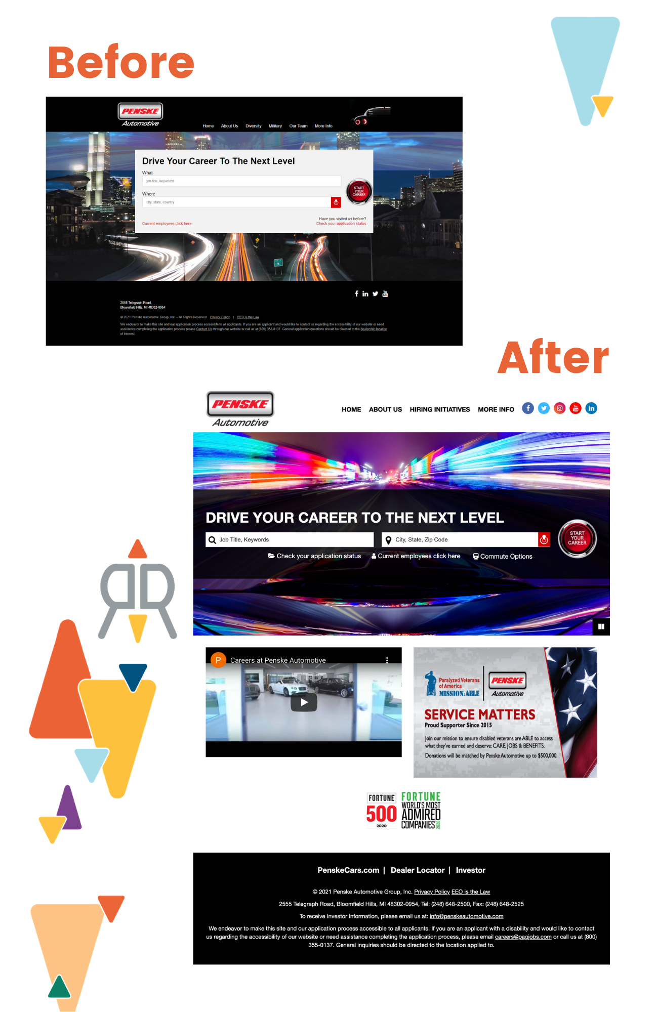 Before Before image of the website and after