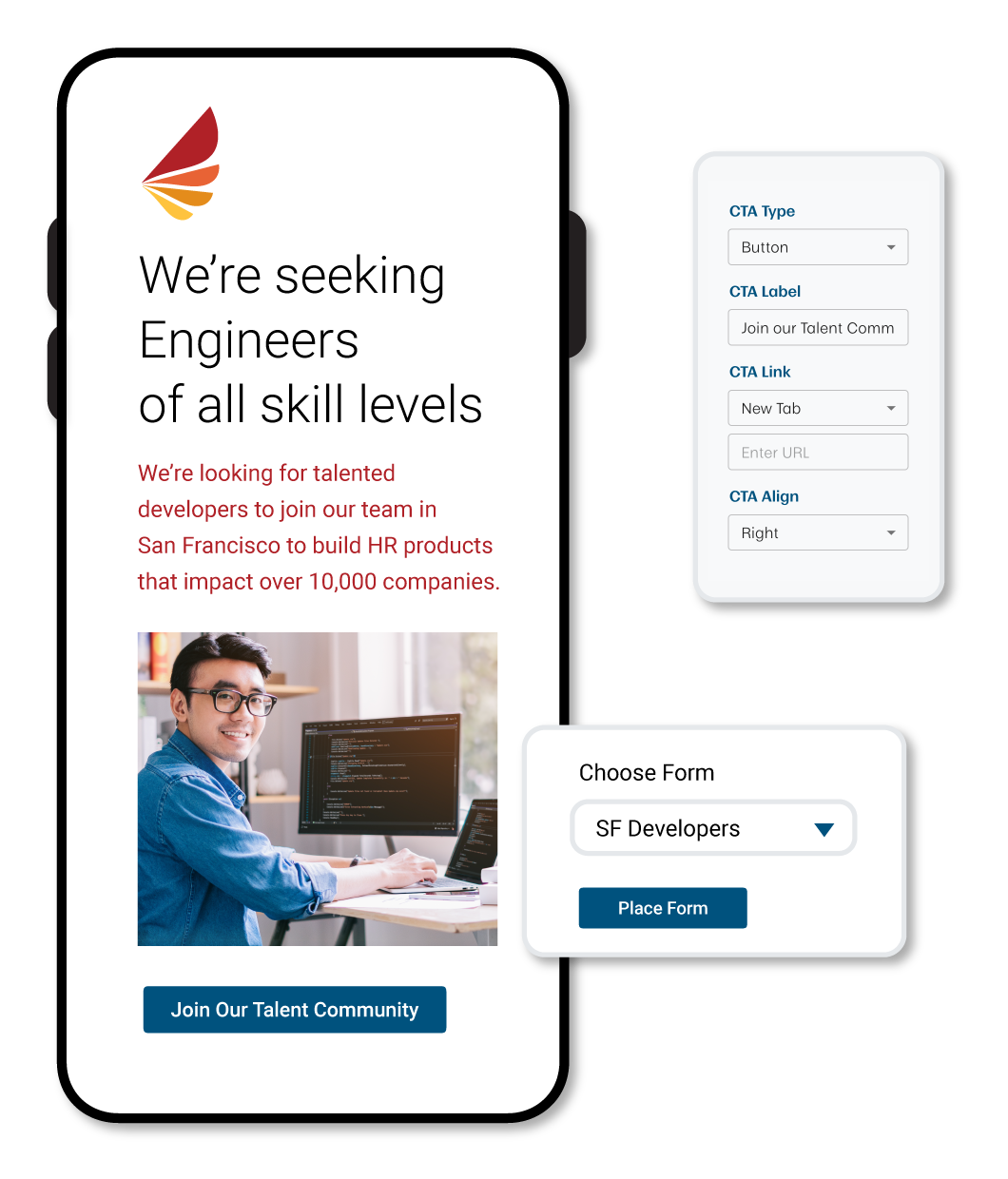 Recruitment marketing landing page builder in Talent Community CRM